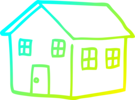 cold gradient line drawing of a cartoon traditional house png