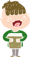 flat color style cartoon happy boy with new books png