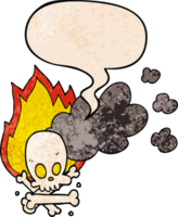 cartoon spooky burning bones with speech bubble in retro texture style png