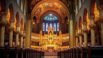 ai generado majestuoso catedral, antiguo y iluminado, un espiritual viaje dentro generado por ai foto