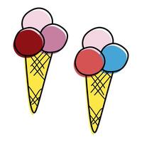 Doodle Ice cream Scoops in Cone. Creative minimalist Abstract Vector Illustration isolated on white. Sweet Summer Freshness Dessert Graphic design, Banner, Poster, Fashion Cover, Template, Print.