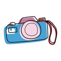 Doodle camera icon with Color Shapes. Vector Graphic Element for Website Isolated on white. Photography Gadget, Paparazzi device, Inventory, Memory for Tourism and Travel. Cartoon Creativity and art.