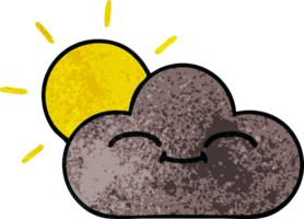 retro grunge texture cartoon of a storm cloud and sun png