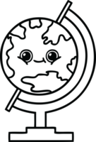 line drawing cartoon of a globe of the world png