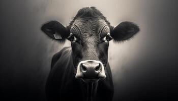 AI generated Black and white cow grazing in a rural meadow generated by AI photo