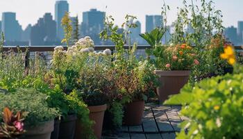 AI generated Freshness of nature growth in a cityscape of green architecture generated by AI photo