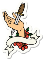 autocollant de style tatouage avec bannière d'un poignard à la main png