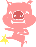 karatê de porco de desenho animado estilo de cor plana com raiva chutando png