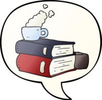 cartoon books and coffee cup with speech bubble in smooth gradient style png