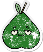 distressed sticker of a cute cartoon pear png