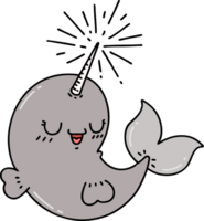 illustration of a traditional tattoo style happy narwhal png