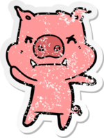 autocollant en détresse d'un cochon de dessin animé en colère png