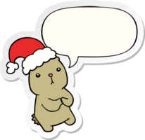 dessin animé Noël ours inquiétant avec discours bulle autocollant png