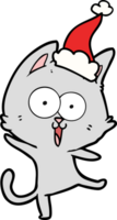 funny hand drawn line drawing of a cat wearing santa hat png