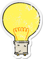 distressed sticker of a quirky hand drawn cartoon light bulb png
