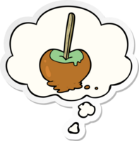 Karikatur Toffee Apfel mit habe gedacht Blase wie ein gedruckt Aufkleber png