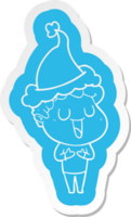 lachend eigenzinnig tekenfilm sticker van een Mens vervelend de kerstman hoed png