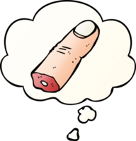 cartoon severed finger with thought bubble in smooth gradient style png