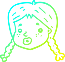 cold gradient line drawing of a cartoon girls face png