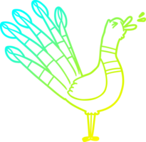 cold gradient line drawing of a cartoon crowing peacock png