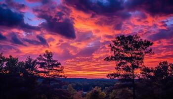 ai generado puesta de sol cielo, naturaleza belleza, tranquilo prado, vibrante colores, idílico paisaje generado por ai foto