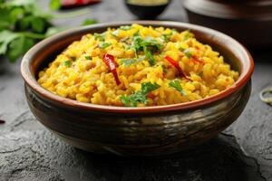 ai generado khichdi o khichri es un plato en sur asiático cocina hecho de arroz y lentejas con numeroso variaciones. generativo ai foto