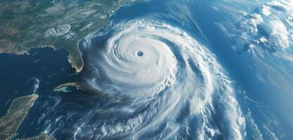 AI generated Hurricane Approaching the American Continent Visible Above the Earth , a View from The Satellite photo