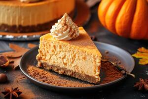AI generated Autumn Delight Indulging in the Richness of Pumpkin Spice Cheesecake. generative ai photo