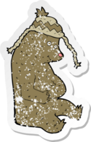 pegatina retro angustiada de un oso de dibujos animados con sombrero de invierno png