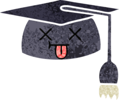 retro illustration style cartoon of a graduation hat png