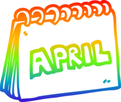 rainbow gradient line drawing of a cartoon calendar showing month of april png