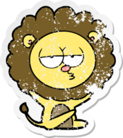 distressed sticker of a cartoon bored lion png