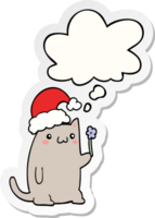 schattig tekenfilm Kerstmis kat met gedachte bubbel net zo een gedrukt sticker png