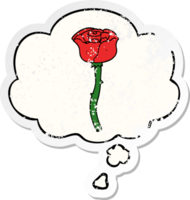 cartoon flower with thought bubble as a distressed worn sticker png