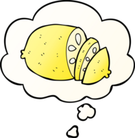 cartoon sliced lemon with thought bubble in smooth gradient style png