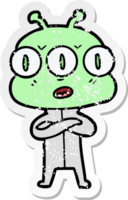 distressed sticker of a cartoon three eyed alien png