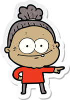 sticker of a cartoon happy old woman png