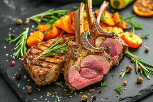 AI generated Grilled rack of lamb with Saute vegetables photo