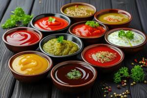 AI generated Selection of Different Sauces in Bowls. generative ai photo