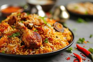 ai generado real banquete, Maestro el Arte de pollo Biryani a hogar. generativo ai foto