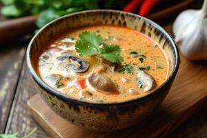 ai generado calmante tailandés sopa, tom kha gai. generativo ai foto