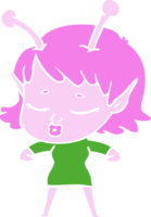 linda chica alienígena estilo de dibujos animados de color plano png