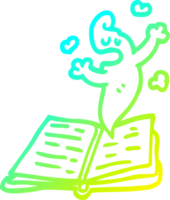 cold gradient line drawing of a cartoon spell book with ghost png