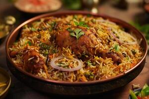 AI generated Royal Feast, Master the Art of Chicken Biryani at Home. generative ai photo