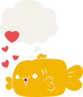 cute cartoon fish with love hearts with thought bubble in retro style png