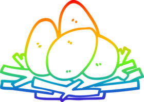 rainbow gradient line drawing of a cartoon eggs in nest png