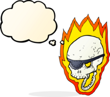 cartoon flaming pirate skull with thought bubble png