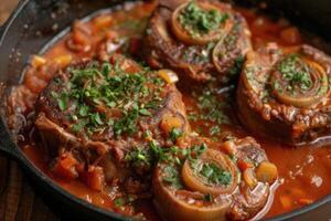 ai generado oferta y sabroso, osso buco - un clásico italiano plato. generativo ai foto