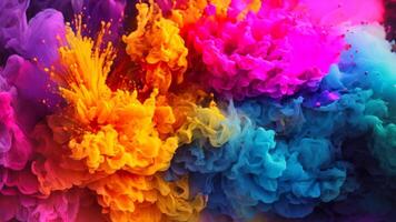 AI generated Colorful cloud of ink in water. Abstract background for design, Colored powder explosion. Abstract closeup dust on backdrop, AI Generated video