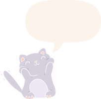 very happy cute cartoon cat  with speech bubble in retro style png